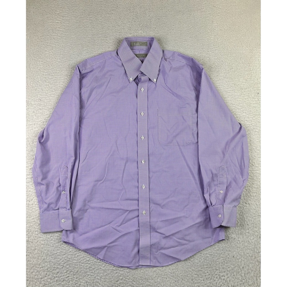 Nordstrom Shirt Mens Large Purple Check Traditional Fit Wrinkle Free Button Down